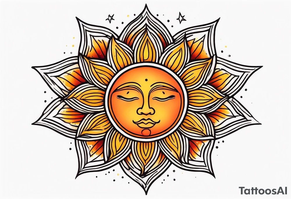 Orange sun with yellow and red highlights tattoo idea