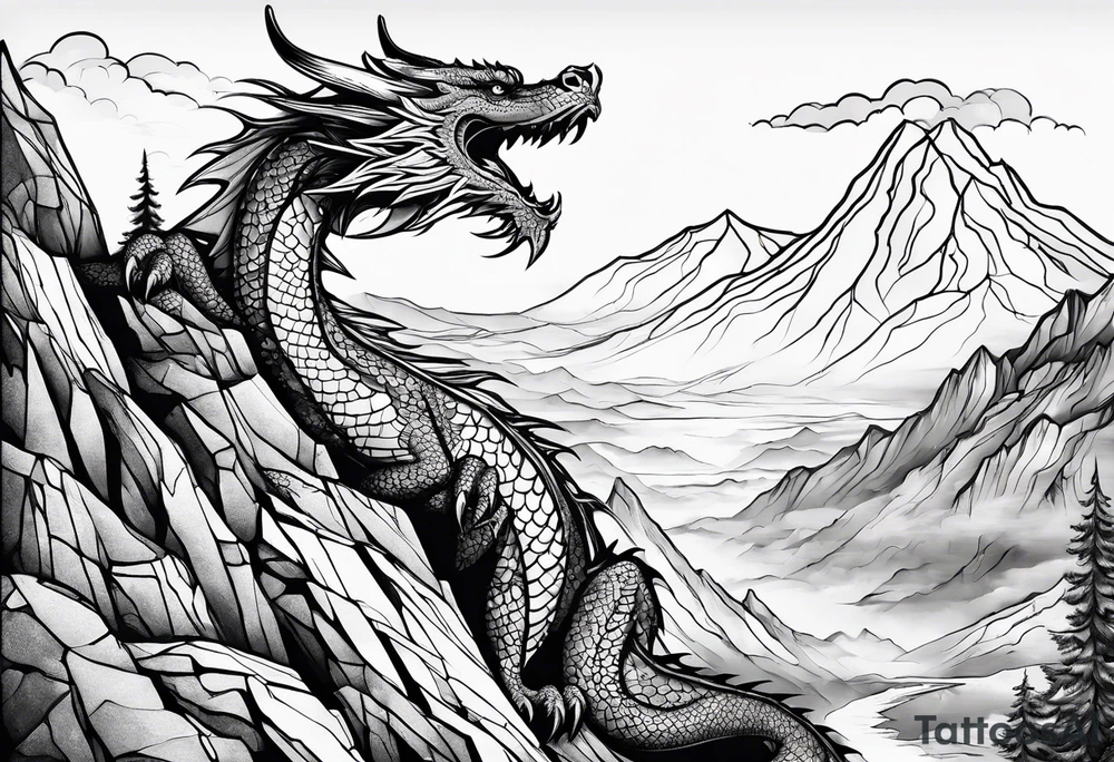 dragon on a moutain tattoo idea