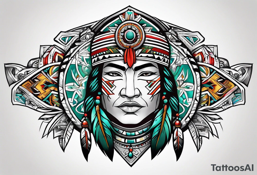 Combine Native American tribal art with Irish and German elements for a shoulder cap tattoo idea