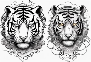 Tiger with lightning and the sun in the background for a sleeve tattoo tattoo idea
