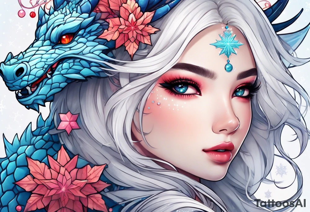 Constellation, kawaii dragon girl , snowflake tattoo idea
