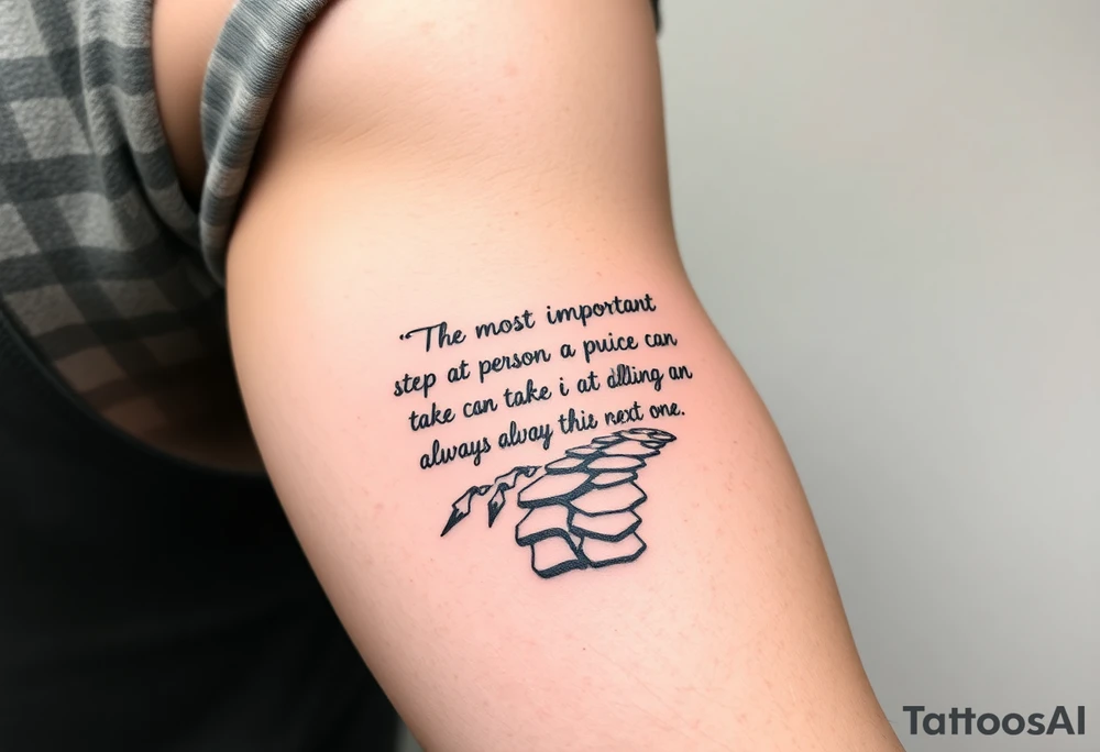 Incorporate the phrase “the most important step a person can take is always the next one” into a walking path tattoo idea