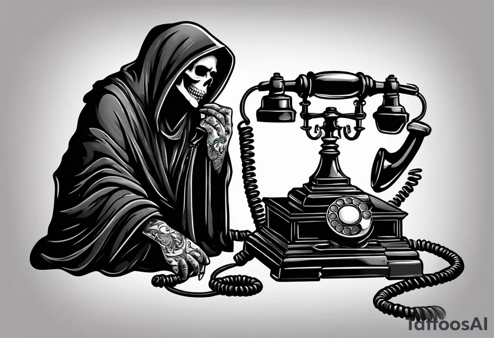 Grim reaper talking on a old school telephone tattoo idea Grim reaper talking on a old school telephone tattoo idea