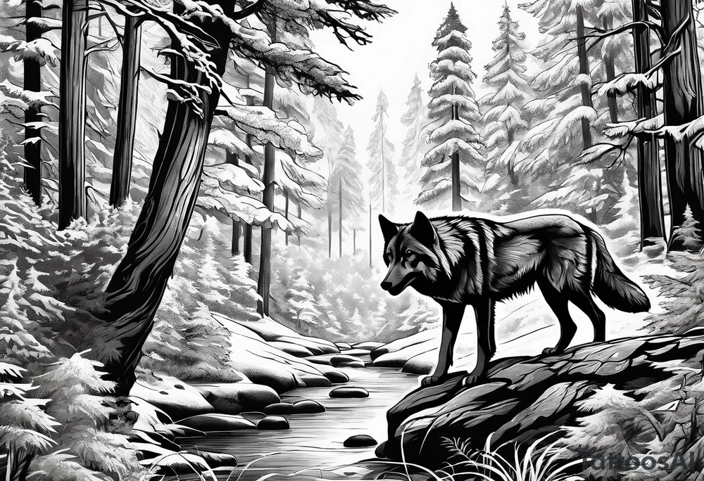 Forest in wolf tattoo idea