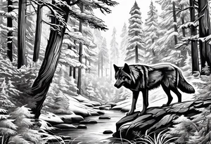 Forest in wolf tattoo idea