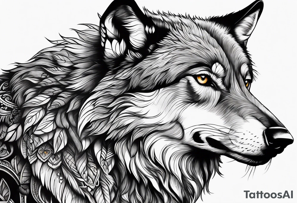 a colorful realistic wolf with a Raven tattoo idea