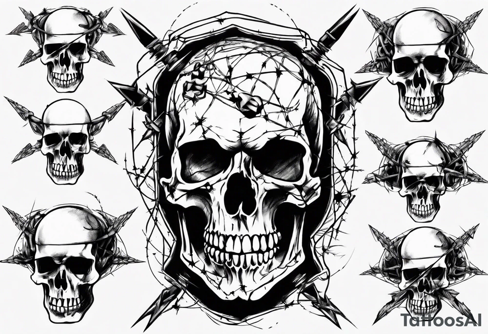 Barbed wired around skull tattoo idea