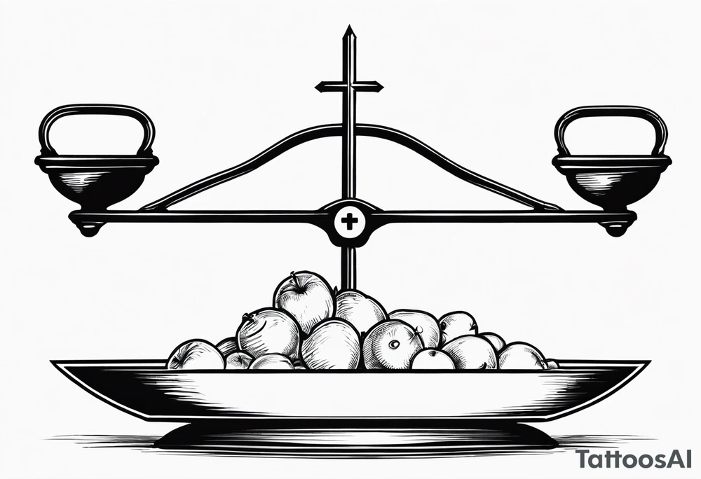 Picture of weight scale with a cross in the bowl on one side weighed down tattoo idea