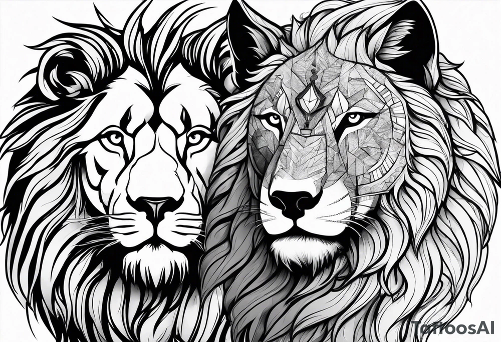 lion and wolf together but playful tattoo idea