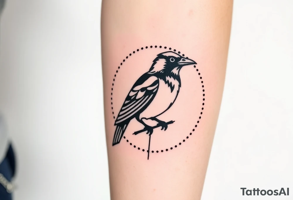 Geometric Perched Raven with line and dotwork around it tattoo idea