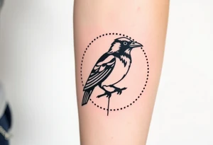 Geometric Perched Raven with line and dotwork around it tattoo idea