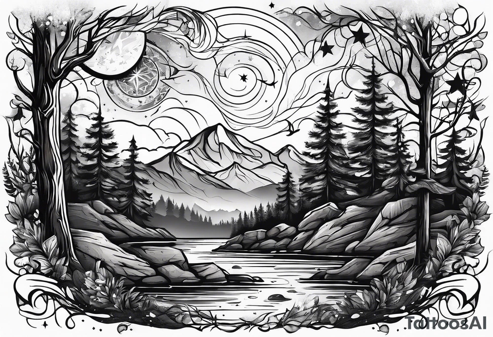 Woods nature stars family tattoo idea