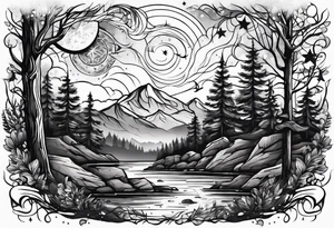 Woods nature stars family tattoo idea
