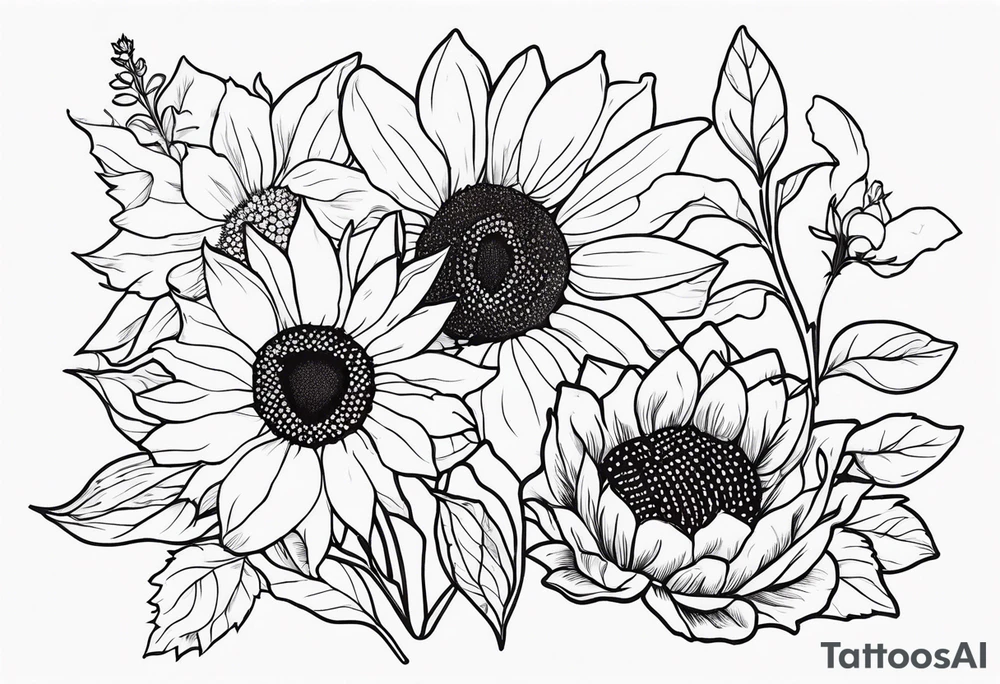 Sunflower, strawberry wine, delicate, wildflowers tattoo idea