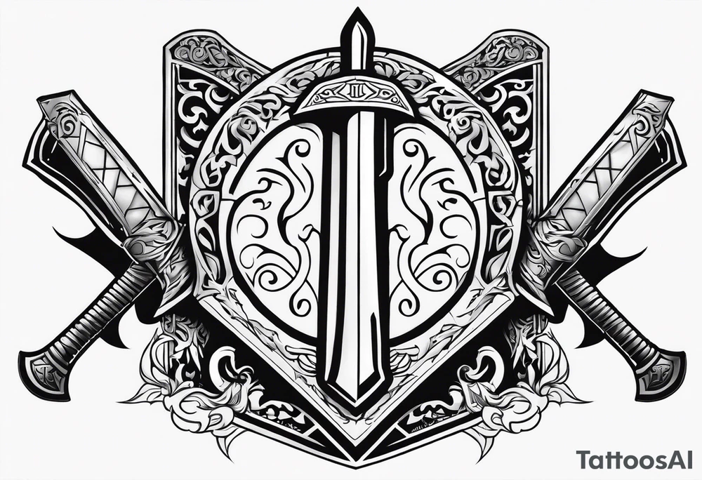Valhalla Stairs sword shield axe armour tattoo idea