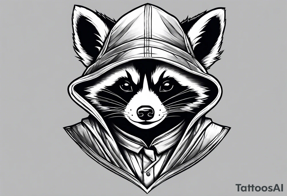 raccoon wearing a Superman hoodie tattoo idea