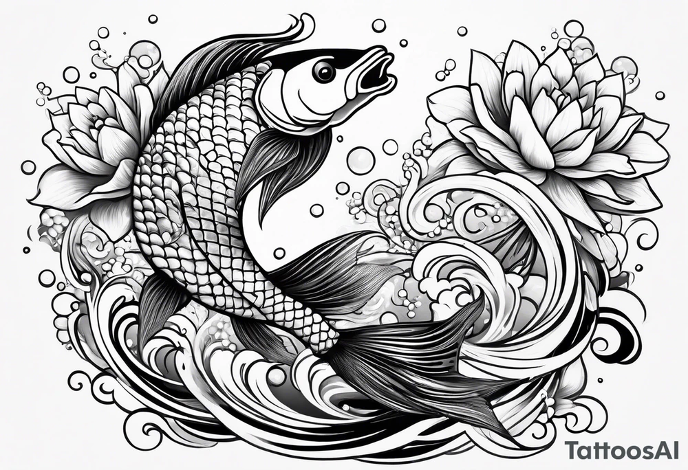 una carpa koi che esce dall'acqua tattoo idea