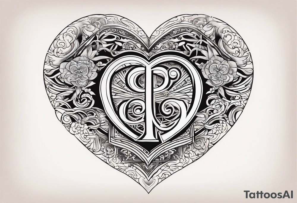 Heart made with letters p and s tattoo idea