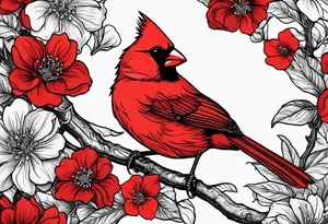 Trees, flowers, red cardinal, representing growth from grief tattoo idea
