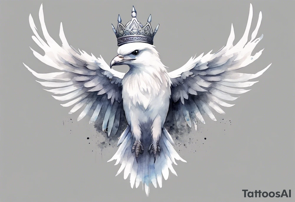a solitary white thunderbird wearing a grey crown tattoo idea