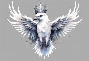 a solitary white thunderbird wearing a grey crown tattoo idea