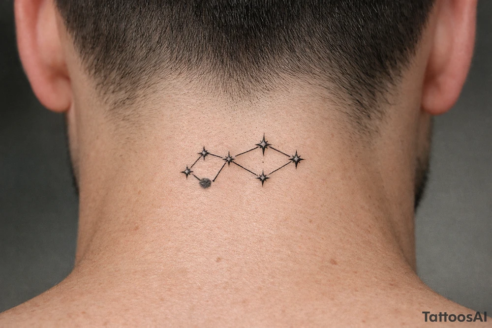 A constellation with one star distinctly dimming, black and grey realism. tattoo idea