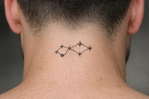 A constellation with one star distinctly dimming, black and grey realism. tattoo idea
