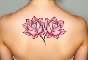 A pair of intertwined white and pink water lilies, with golden highlights on the petals, representing the harmony of two souls coming together in love tattoo idea