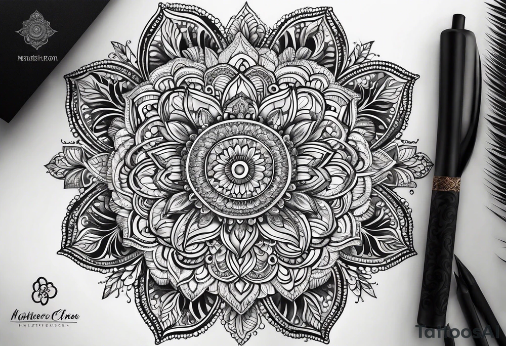 Full arm mandala henna female tattoo with mushroom henna at shoulder tattoo idea