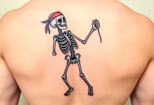 Funny skeleton exercises jump rope with a headband colorful tattoo idea