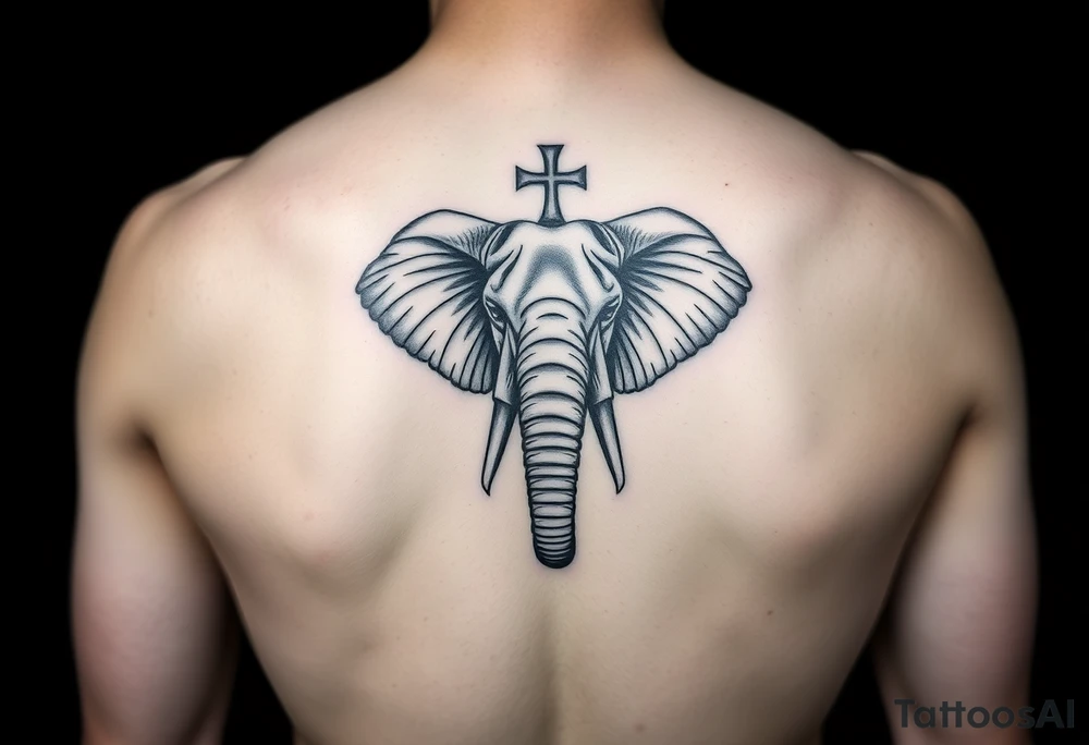 Elephant with 3 crosses tattoo idea