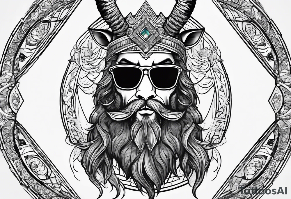 capricorn with beard and sunglasses tattoo idea