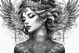 Neck tattoo angelic with a hint of space and angels and clouds and crown tattoo idea