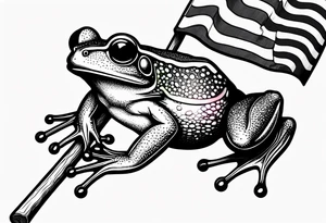 Tiny small frog holding pride flag tattoo idea