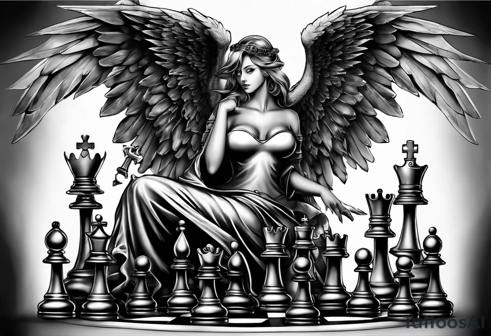angel checkmate playing devil in chess good and evil side tattoo idea