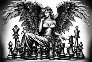 angel checkmate playing devil in chess good and evil side tattoo idea