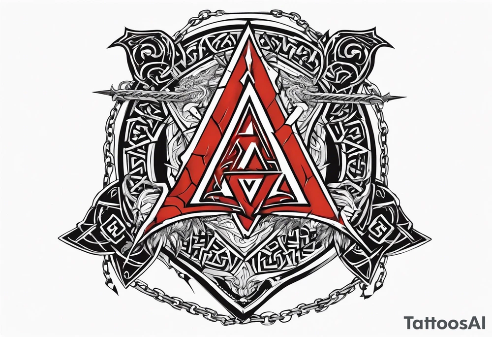 Valhalla sword shield dragon axe barbed wire chains valknut fire tattoo idea Valhalla sword shield dragon axe barbed wire chains valknut fire tattoo idea
