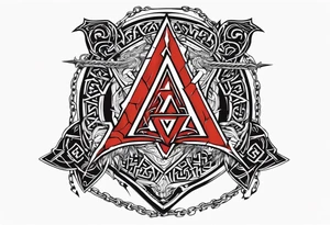Valhalla sword shield dragon axe barbed wire chains valknut fire tattoo idea