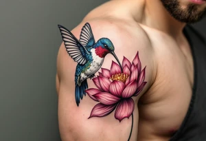 hummingbird drinking from lotus flower (Red and black colors only) tattoo idea