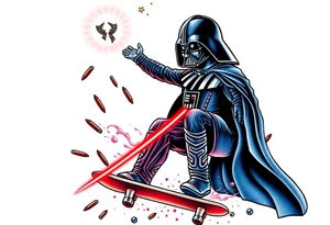 MEMORY TATTOO
Darth Vader skateboarding outdoors, bullets, heaven, star wars>blue and red 
"Darth Carter"
12/29/88-01/06/24 tattoo idea