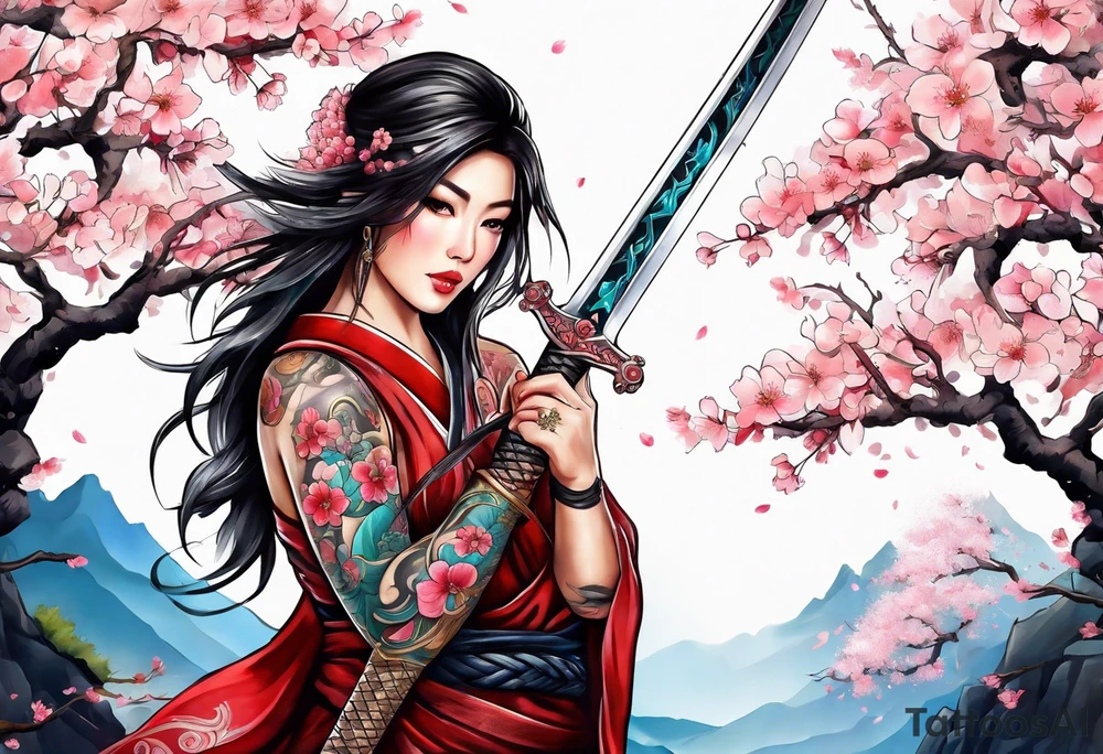 Sword 
and cherry blossom tattoo idea