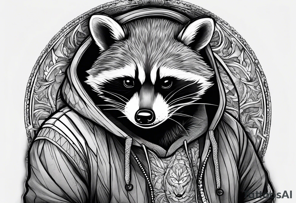 raccoon wearing a Superman hoodie tattoo idea