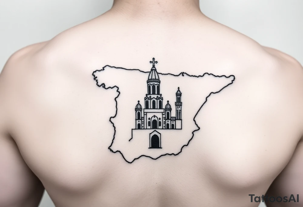 map of Spain with sagrada familia tattoo idea