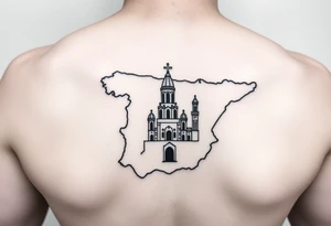 map of Spain with sagrada familia tattoo idea