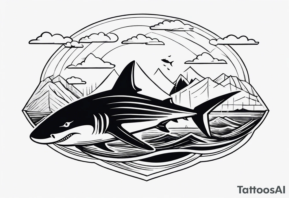 shape of a shark circling an island tattoo idea