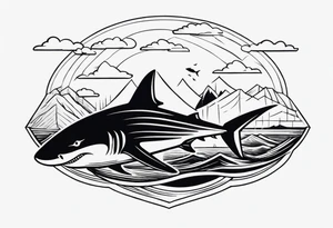 shape of a shark circling an island tattoo idea