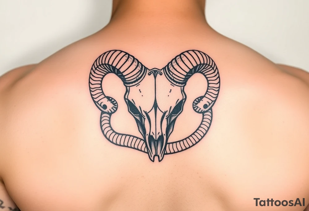 Ram skull with snake wrapping around tattoo idea