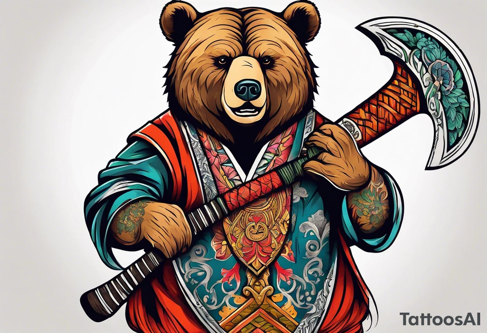 anthropomorphic bear with a two-handed ax tattoo idea
