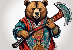anthropomorphic bear with a two-handed ax tattoo idea