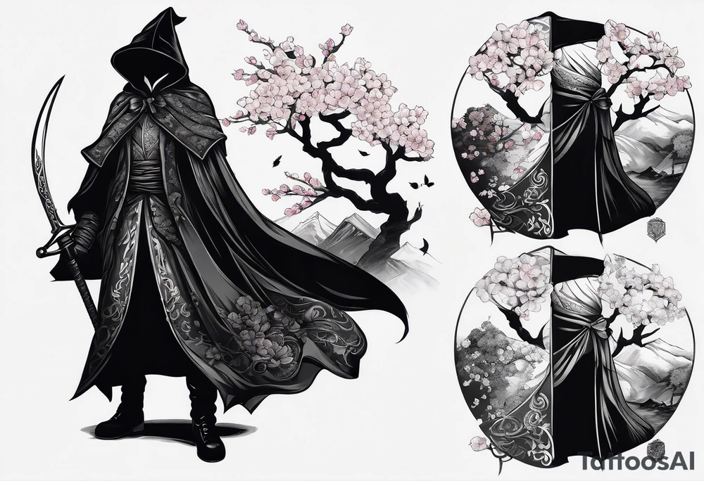 shadow mystery cloak with cherry blossom dagger tattoo idea shadow mystery cloak with cherry blossom dagger tattoo idea